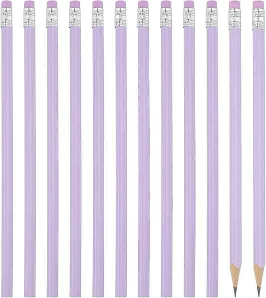 PATIKIL Round Pencils, 12 Pack Triangle HB Graphite Pencil Woodcase Wooden Pencils with Eraser for Classroom Office Writing Drawing Supplies, Purple