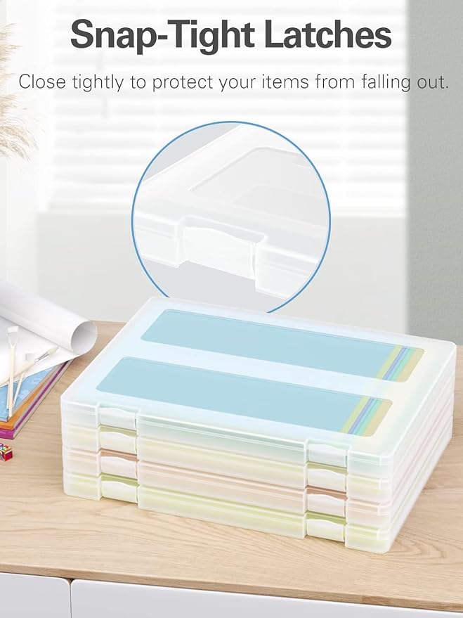 8-Pack A4 Plastic Paper Organizer Box, Scrapbook Storage for 8.5” x 11” Letter Papers, Portable Document Holder, Board Games Art Supplies Sticker Organizers (2 Inner Size)