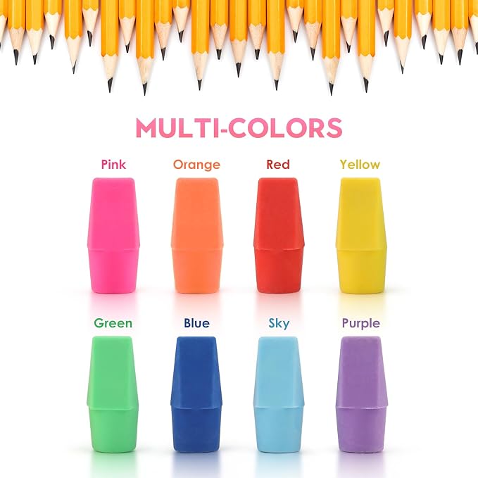 YISAN Cap Erasers for Pencils, 120 PCS | Pencil Top Erasers, 8 Assorted Colors, 71310