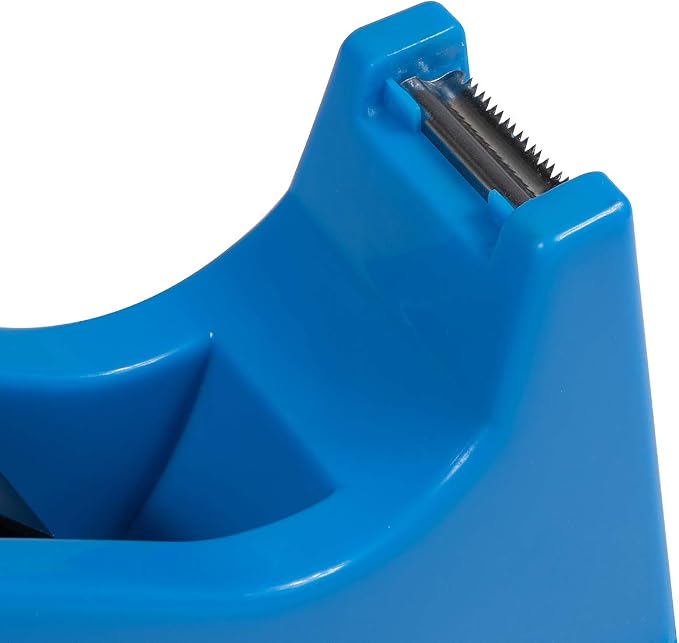 Desktop Tape Dispenser Adhesive Roll Holder (Fits 1" & 3" Core) with Weighted Nonskid Blue