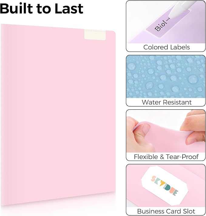 Folders with Pockets and Tabs, 6 Pack Plastic File Folders with 18 Labels, Letter Size School Folders with Pockets, Color-Coded Project Folders for School, Home and Office Soft Pastels Colors
