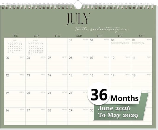 GuassLee Wall Calendar 2026-2029, 36-Month Hanging Wall Calendar June 2026 - May 2029, 14" X 11" Monthly Planner With Thick Paper Spiral Bound For Office Home School Organizing & Planning