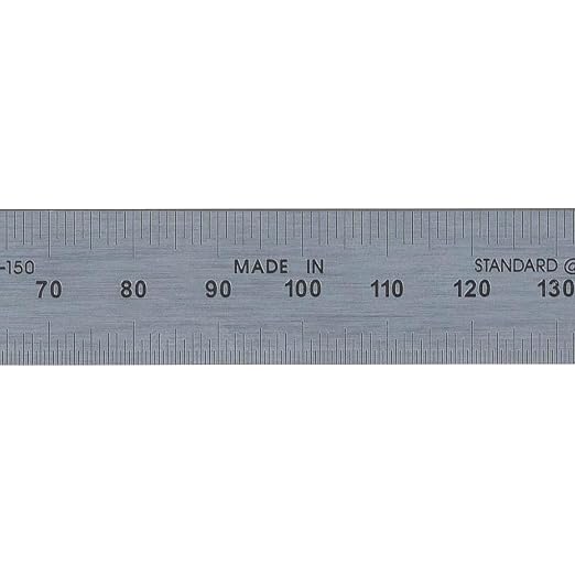 PEC Tools 150mm High Contrast Metal Ruler, Stainless Steel with Black Chrome Finish, Fully Metric Graduation (0.5mm, 1.0mm), Easy to Read Machinist Rule, Made in USA