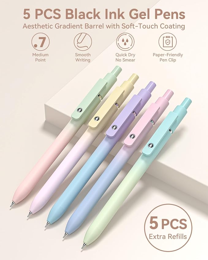 Four Candies School Supplies with Cute Pen Case, 39ct, Cream | Back to School Stationery Set, Essentials for College & Nursing Students, 5 Gel Pens, 6 Mechanical Pencils, 12 Highlighters