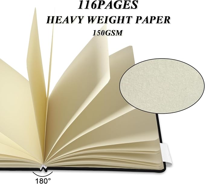 5" x 5" Hardcover Sketch Book,58 Sheets Small Mixed Media Pocket Sketch Pad | PU Cover,150 GSM Acid Free Artist Drawing Paper,Travel Journal Blank Notebook for Adults Sketching,Illustration.Black