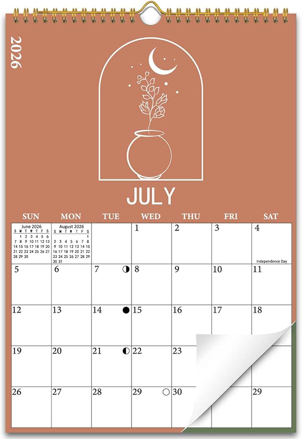2026-2027 Wall Calendar, 18 Months Moon Calendar from July 2026 - December 2027, Aesthetic Lunar Boho Large Calendar for Home Office Kitchen, Thick Paper for Monthly Organization, Moon Phases, 10"×14.5"