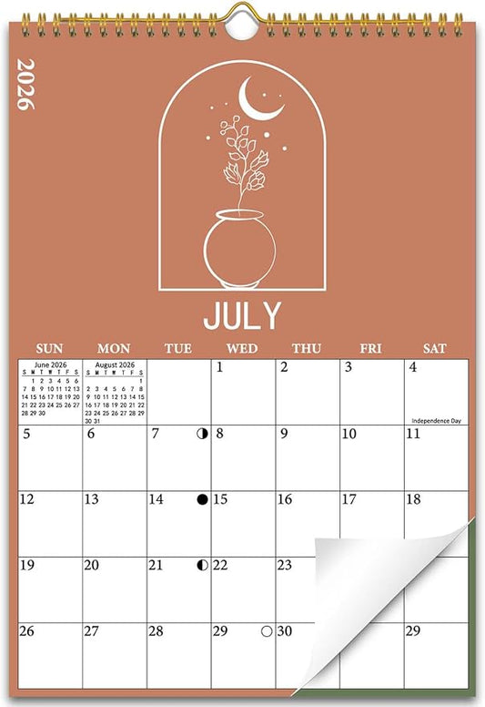 2026-2027 Wall Calendar, 18 Months Moon Calendar from July 2026 - December 2027, Aesthetic Lunar Boho Large Calendar for Home Office Kitchen, Thick Paper for Monthly Organization, Moon Phases, 10"×14.5"