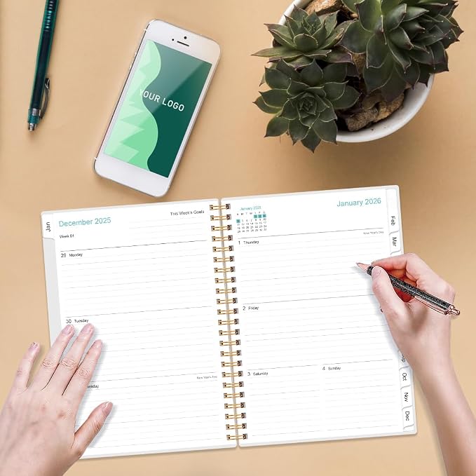 2026 Planner - Planner 2026 from January 2026 to December 2026, Weekly & Monthly Planners Spiral Bound with 12 Monthly Tabs, Inner Pocket, 6.4" x 8.5", Rose