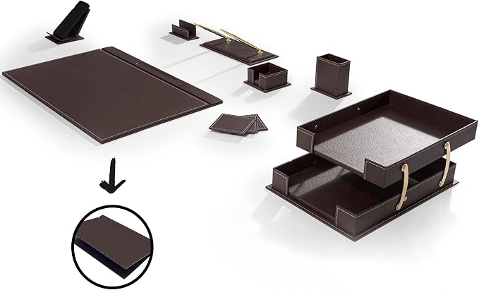 MOOGCO Desk Organizers - Desk Accessories - Leather Desk Organizer - Bonded Leather Set - Office Desk Accessories - Home Office Accessories - Desk Supplies - Leather Desk Set - Office Accessories