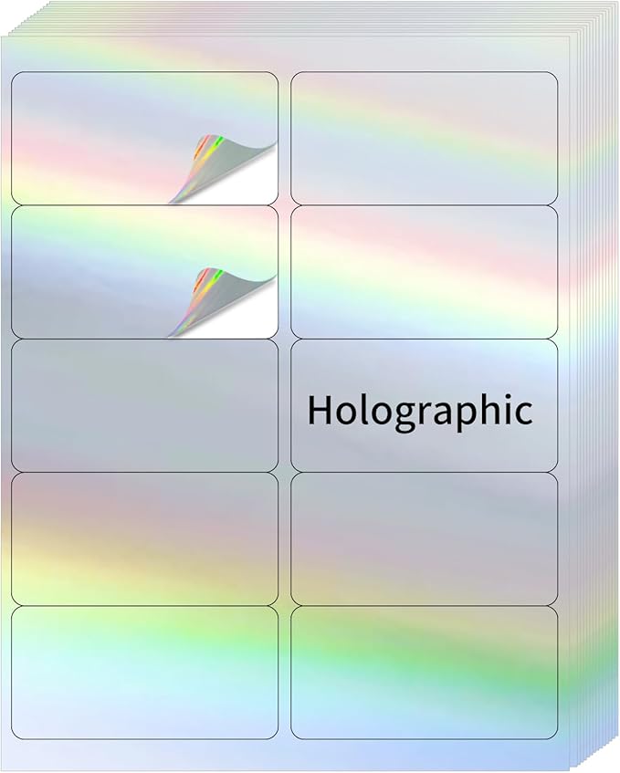 Shipping Labels Stickers, 2"×4" Printable Holographic Mailing Labels for Laser/Inkjet Printing- Matte, Permanent Adhesive Sticker, Holographic Silver/ 20 Sheet