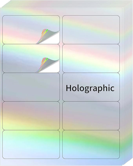 Shipping Labels Stickers, 2"×4" Printable Holographic Mailing Labels for Laser/Inkjet Printing- Matte, Permanent Adhesive Sticker, Holographic Silver/ 20 Sheet