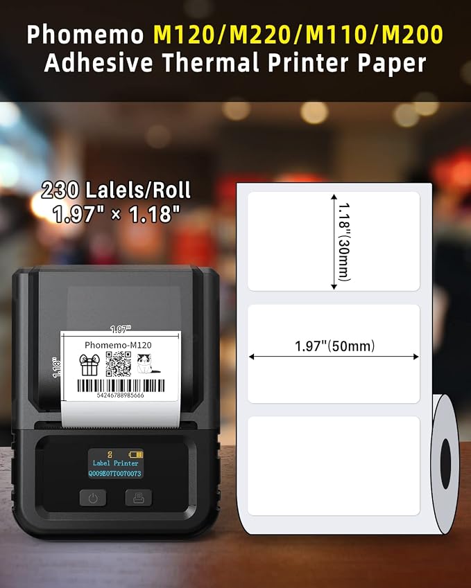 690 pcs Phomemo Thermal Sticker Label, Multi-Purpose Self-Adhesive Tag | for M110, M220, M108, M250, M260, M120, M200, M221, M150 Label Maker Machine, 1.96'' x1.18'' (50x30mm), Black on White