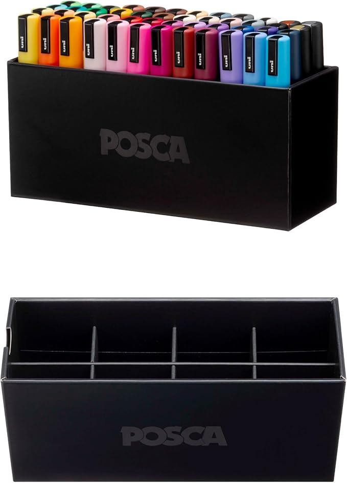 POSCA® PC-5M Paint Markers, Medium (1.8-2.5mm), Assorted, 48 Pack & Caddy | Includes POSCA display caddy with compartments, water-based opaque paint for 50+ surfaces, quick-drying, ACMI-certified