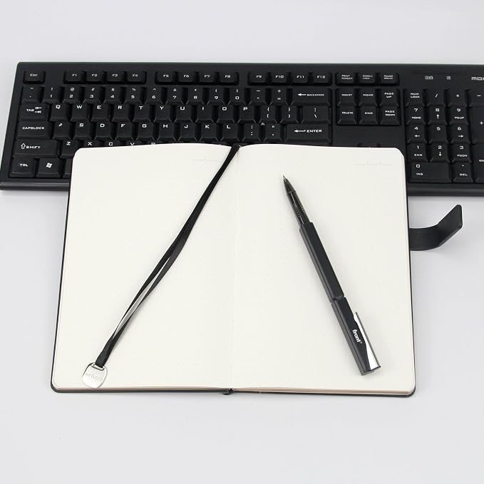 A5 Hard Cover Blank Notebook, Pen Holder & Gold Edges, 180° Lay Flat Journal, Large 5.7 x 8.4 in, Bookmark & Gift Box, Sketchbook Journal for Work, Study, Travel(Black)