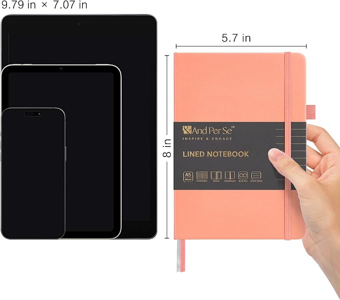 &And Per Se Lined Journal Notebook, 160 Pages, A5 5.7 x 8 inches College Ruled Thick Paper Notebook Journals for Writing, Hardcover Notebooks for Women Men Office School (1 Pack, Peach Pink)