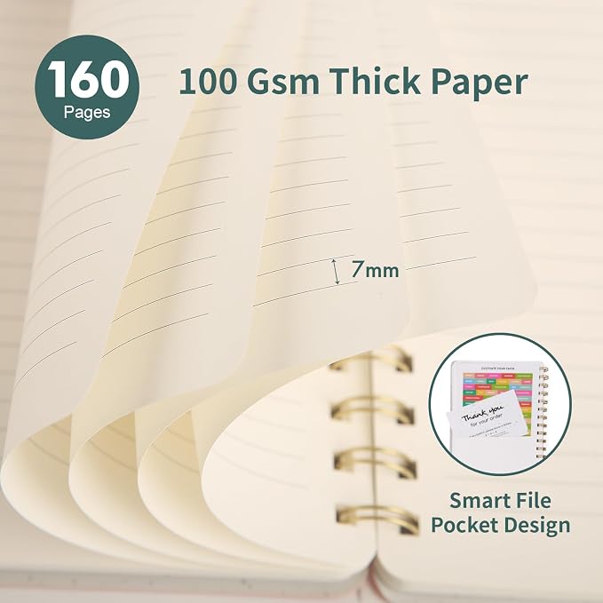 Spiral Notebook-5.75" x 8.125" College Ruled Journal with Inner Pockets and 160 Pages,PU Leather Cover Business Journal, Twin-Wire Binding Notebook Perfect for Office & Home School Supplies 2 pack NavyBlue/Green