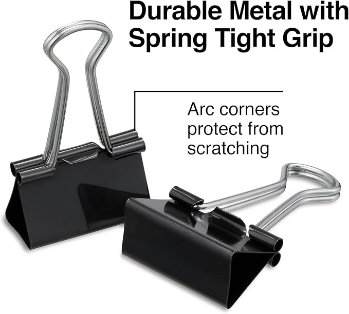 Staples Binder Clips, Medium Size, 1.25" Width, Black, 72 Pack – Strong Hold Clips for Paper Stacks & Office Files