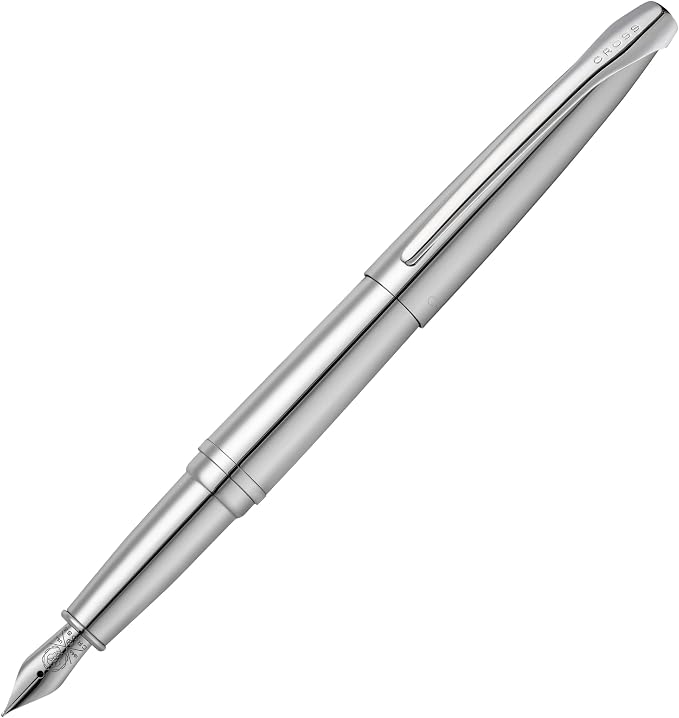Cross ATX Pure Chrome Stainless Steel Fine Nib Fountain Pen - Refillable Pen for Smooth Writing - Black Ink - Comfortable Grip - Long-Lasting - Professional Office Supplies