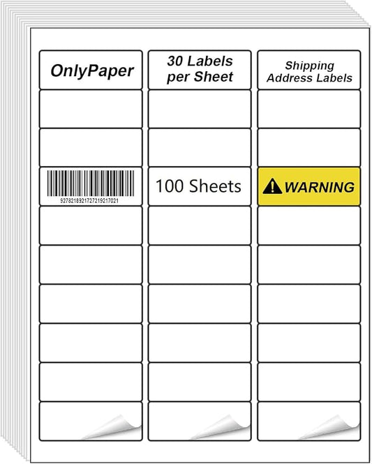Shipping Labels - 100 Sheets 30 UP Self Adhesive Mailing Labels,1" X 2-5/8" Address Labels for Laser & Inkjet Printers, Handwrite-Friendly, BPA-Free (3000 Labels)