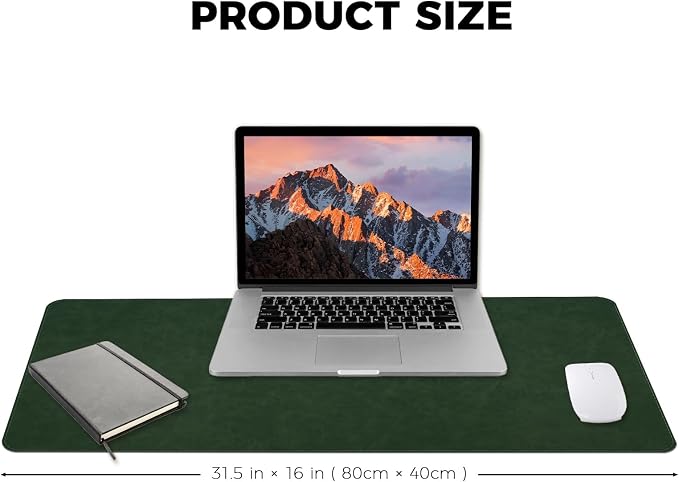 CHEERYGOO Leather Desk Pad Protector, Mouse Pad, Office Desk Mat, Non-Slip PU Leather Desk Blotter, Laptop Desk Pad, Waterproof Desk Writing Pad for Office and Home 31.5"x 15.7" L Dark Green