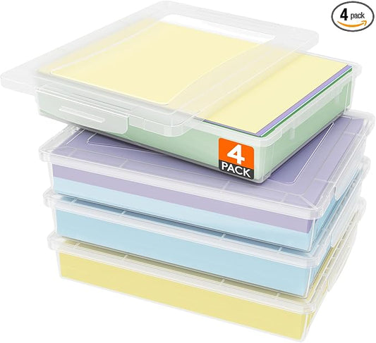 Lifewit 4 Pack Paper Organizer Storage, 32 x 23 cm/12x9 Multi-Purpose Plastic File Box with Latching Lids, Containers for A4, 8.5" x 11" Letter, Scrapbook, Document, Magazine, Art Supplies, Clear