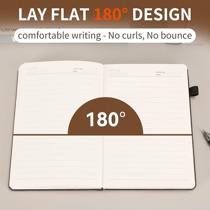 Lined Journal Notebook,256 Pages,A5 Size (5.7'' x 8.3''),Vintage Tree Growth Rings Leather Hardcover Journal,100 GSM Thick Paper,for Daily,Work,School,Note Taking((Black)