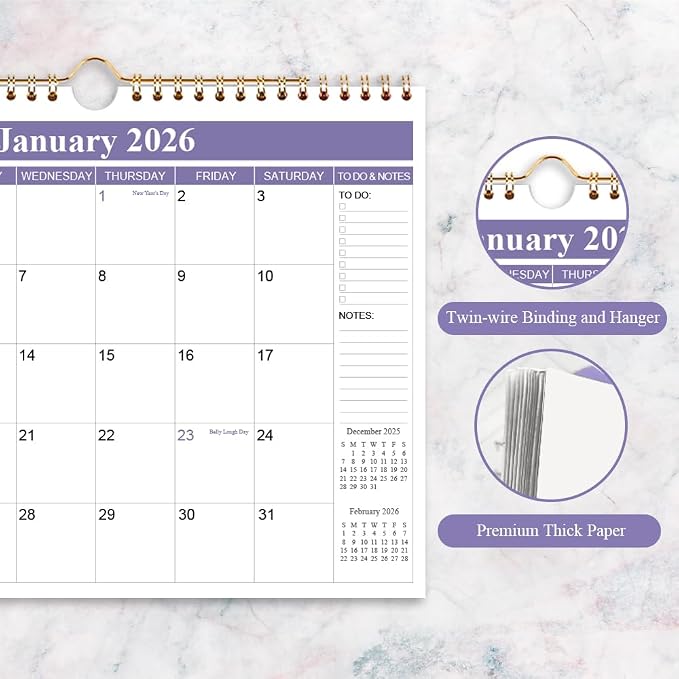 2026 Calendar - Calendar 2026 from Apirl 2026 - December 2026, Wall Calendar 2026 with Thick Paper, 11.5" x 14.5", Purple