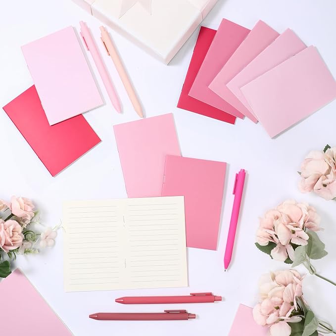Eaasty 20 Set Mini Notebooks with Ballpoint Pens Bulk Back to School Gift Small Pocket Notepads Gradual Color Composition Journals and Pens for School Supplies Writing Notebooks (Pink Series Colors)