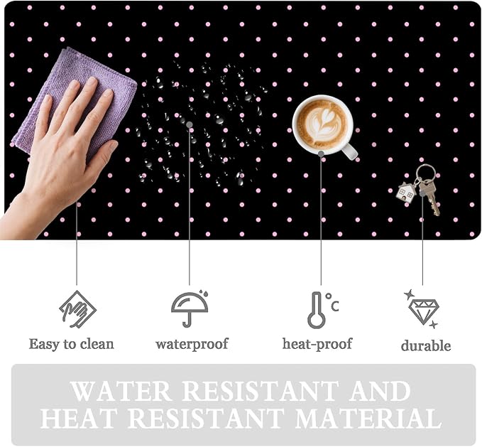 Pink Polka Dot Leather Desk Mat Extended Gaming Mouse Pad | Non-slip Large Writing Pad Laptop Blotter Computer Keyboard Mat | Cute Black Desk Protector for Home Office 23.6" x 11.8"