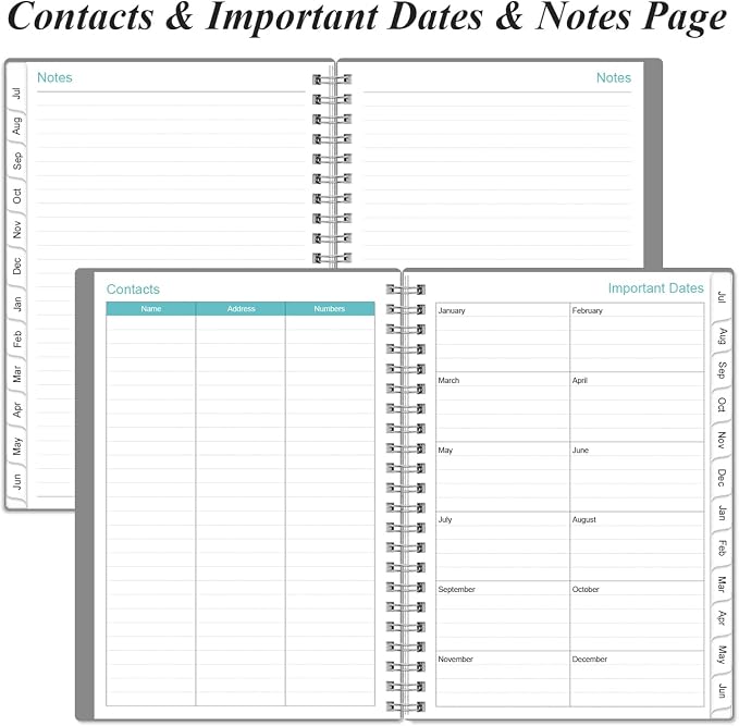 2026-2027 Planner - Planner 2026-2027 from July 2026 - June 2027, Weekly & Monthly Planner Spiral Bound with 12 Monthly Tabs, Inner Pocket, 6.4" x 8.5", Grey-E