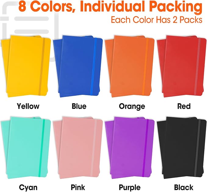16 Pack Lined Journal Notebook for Work, 136 Pages, Medium 5.5" x 8.3", A5 College Ruled Notebook, 8 Colors, Hardcover Journaling Notebooks for Writing, Note Taking