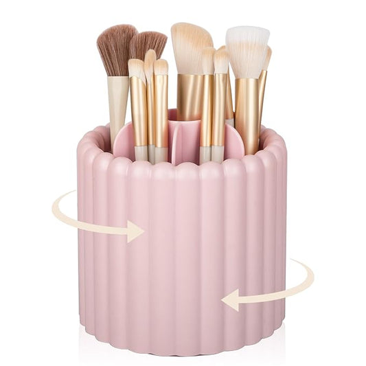 Anyoifax 360 Rotating Makeup Brush Holder 7 Slots Make Up Brush Organizer Removable Spinning Cosmetic Brushes Storage Pen Holder for Vanity, Dresser, Desk, Pink | 7 Slots Make Up Brush Organizer 360 Spinning Cosmetic Storage Pen Holder for Desk, Vanity...