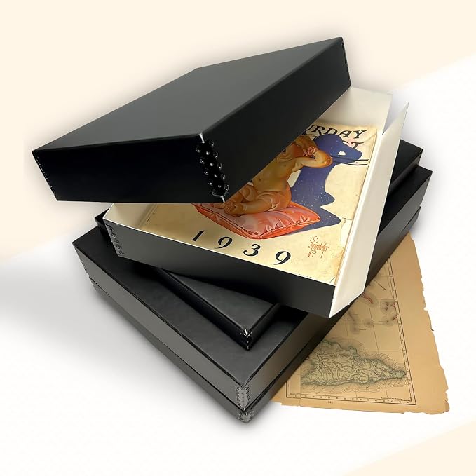 Golden State Art, Drop Front Archival Storage Box, 13.75"x19.75"x3"-Black | Acid-Free 13x19 Museum Photo Storage Box with Metal Edge, Preserve Documents, Prints, Poster, Photographs, Arts And Crafts