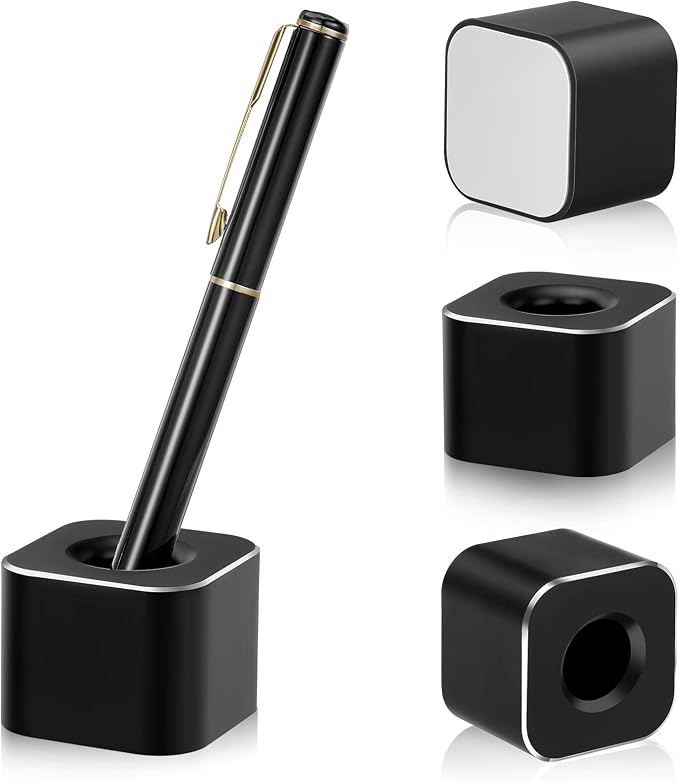 Chinco 2 Pieces Single Pen Holder Metal Pen Stand Square Base Aluminum Student Desk Organizer for Desk Desktop Toothbrush Stand Holder Display for Home Office Students Teachers