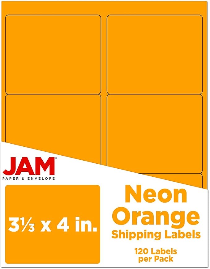 JAM PAPER Shipping Address Labels - Large - 3 1/3 x 4 - Neon Fluorescent Orange - 120/Pack
