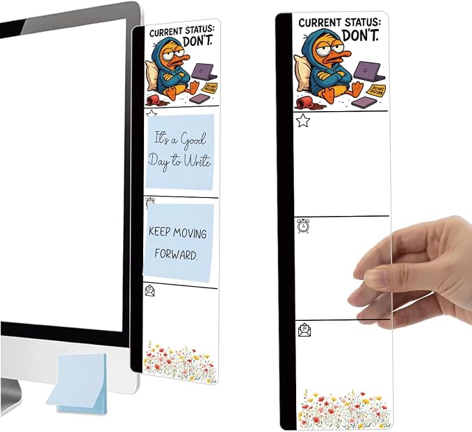 Monitor Memo Board Acrylic Sticky Note Holder Funny Tired Duck Office Desk Decor with 100 Self Stick Note Pads Current Status Don't Quote