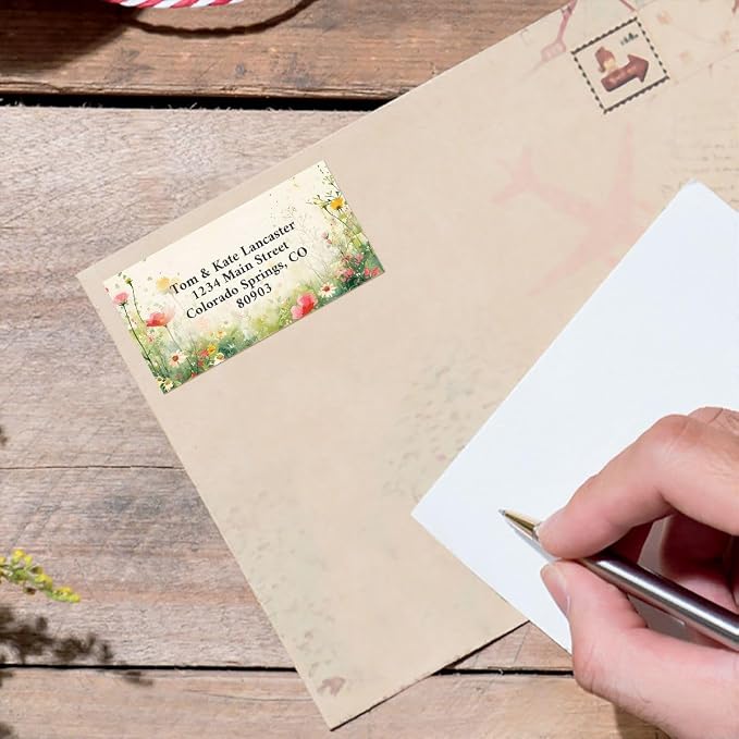 Colorful Images Blooming with Colors Border Personalized Return Address Labels - Set of 144, Self-Adhesive Stickers, 1 1/8" x 2 1/4"