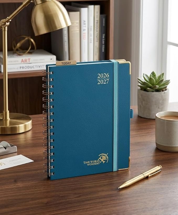 POPRUN 2026-2027 Weekly Planner 6.25" x 8.5" Weekly and Monthly Planner | Jul 2026 - Jun 2027 Daily Agenda Book with Hourly Schedule, Tabs, Hardcover, School and Office Supplies- Night Sky Navy Blue
