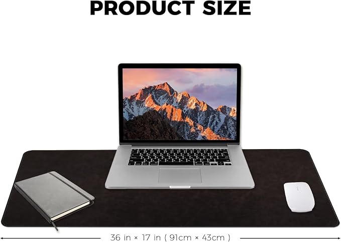 CHEERYGOO Leather Desk Pad Protector, Mouse Pad, Office Desk Mat, Non-Slip PU Leather Desk Blotter, Laptop Desk Pad, Waterproof Desk Writing Pad for Office and Home 36"x17" XL Black