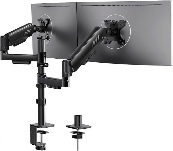 ErGear Dual Monitor Stand, Stacked Monitor Mount for 13-33″ Screens, Up to 19.8 lbs/Arm, Enhanced Stability with Integrated C-Clamp, Upgraded Cable Management, VESA 75x75/100x100mm, Home Office Gaming