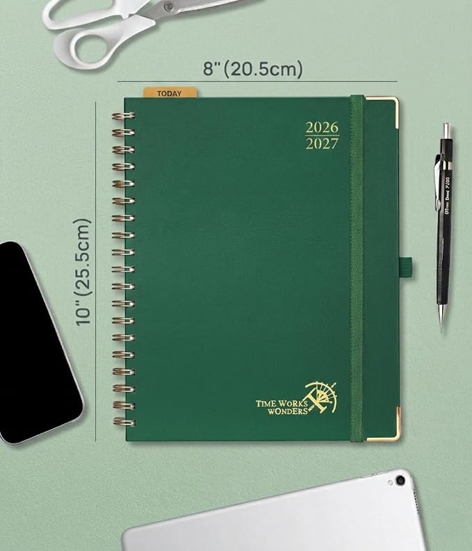 POPRUN 2026-2027 Weekly Planner 10" x 8"Weekly and Monthly Planner Calendar | Jul 2026 - Jun 2027，Daily Agenda Book & Appointment Book with Hourly Schedule, Tabs, Hardcover - Dark Green