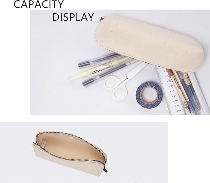 Pencil Case Small Pencil Pouch Slim (Beige, Canvas)