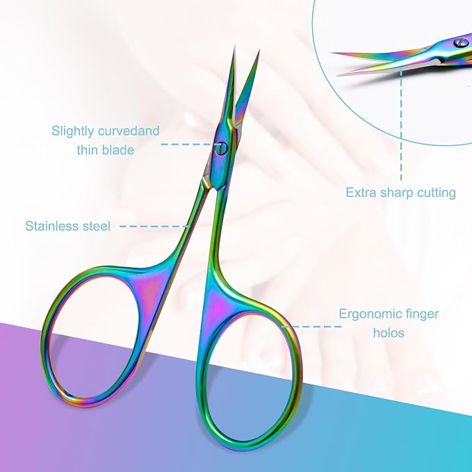 CGBE Cuticle Scissors, Extra Fine Curved Eyebrow Scissors, Colorful | Stainless Steel, Round Handle, Precise Pointed Tip, Hangnail And Dry Skin Trimming, Russian Manicure Care