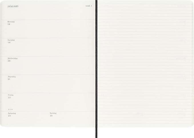 Moleskine 2026-27 18-Month Weekly Planner, XL, Black, Softcover | July 2026-December 2027 XL (7.5" x 9.75") 208-page weekly planner with weekly spreads, ruled notes pages, and stickers.