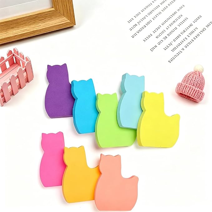 Sticky Notes, Cute Cat Sticky Notes 8 Pads 8 Colors Self-Stick Stickies Funny Note Pads 100 Sheets Teacher Back to School Supplies and Oﬃce Products