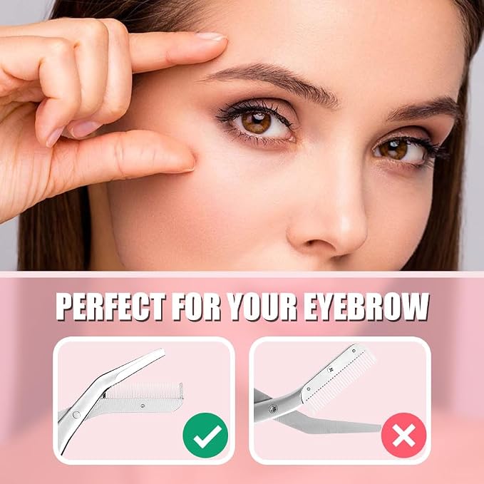Eyebrow Trimmer With Comb Facial Grooming Scissors Kit Professional Precision Eyebrow Trimmer Stainless Steel Eyebrow Trimmers Scissors with Combs Perfect For Gifts for Men and Women (Pink)