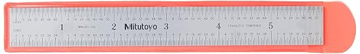 Mitutoyo 182-105 Steel Rule, 6" x 150mm with Multiple Graduations (1/32", 1/64", 1mm, 1/2mm), 3/64" Thick x 3/4" Wide, Satin-Chrome Finish, Tempered Stainless Steel for Precision Measurements | 6", 150mm