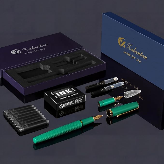 Fountain Pen,Elegant Fountain Pens with 2 Nib(F/EF) 8 cartridges 2 convertes,Fancy Pen for Journaling,Nice Pens for Writing,Calligraphy Pen,Writing Pen with Gift Case(Green)