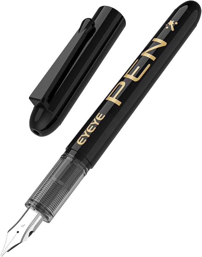 EYEYE Disposable Fountain Pens, 8 Pack Black Fine Point Pens for Writing, Stainless Steel Nib, Smooth Writing for Journaling, Drafting, Sketching, Doodling & Office Supplies