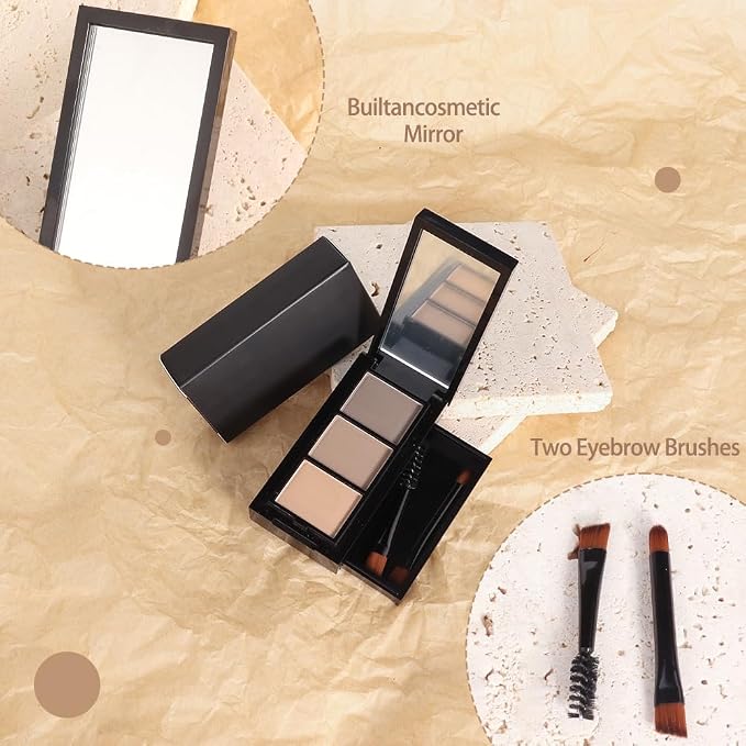 FeiCuiYun 2Pcs Eyebrow Powder Kit, Long-Lasting Waterproof 3 Colors Matte Brow Powder, Eye Brow Powder for Women with 2 Double-ended Eyebrow Brush, Purse-Friendly Compact (Light Medium Brown, 2Pcs)
